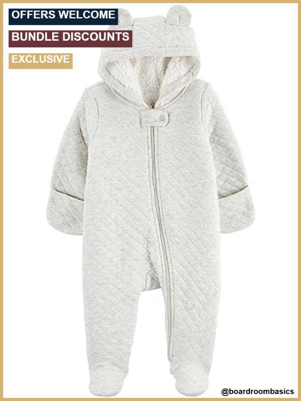 Fleece Footed Jumpsuit Pram with Bear Ear Hood for Baby